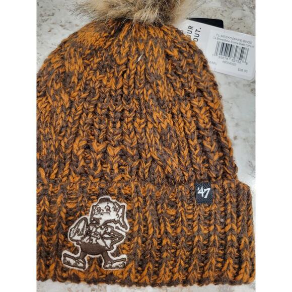 Women's '47 Brown Cleveland Browns Meeko Historic Logo Cuffed Knit Hat with Pom - Picture 2 of 5
